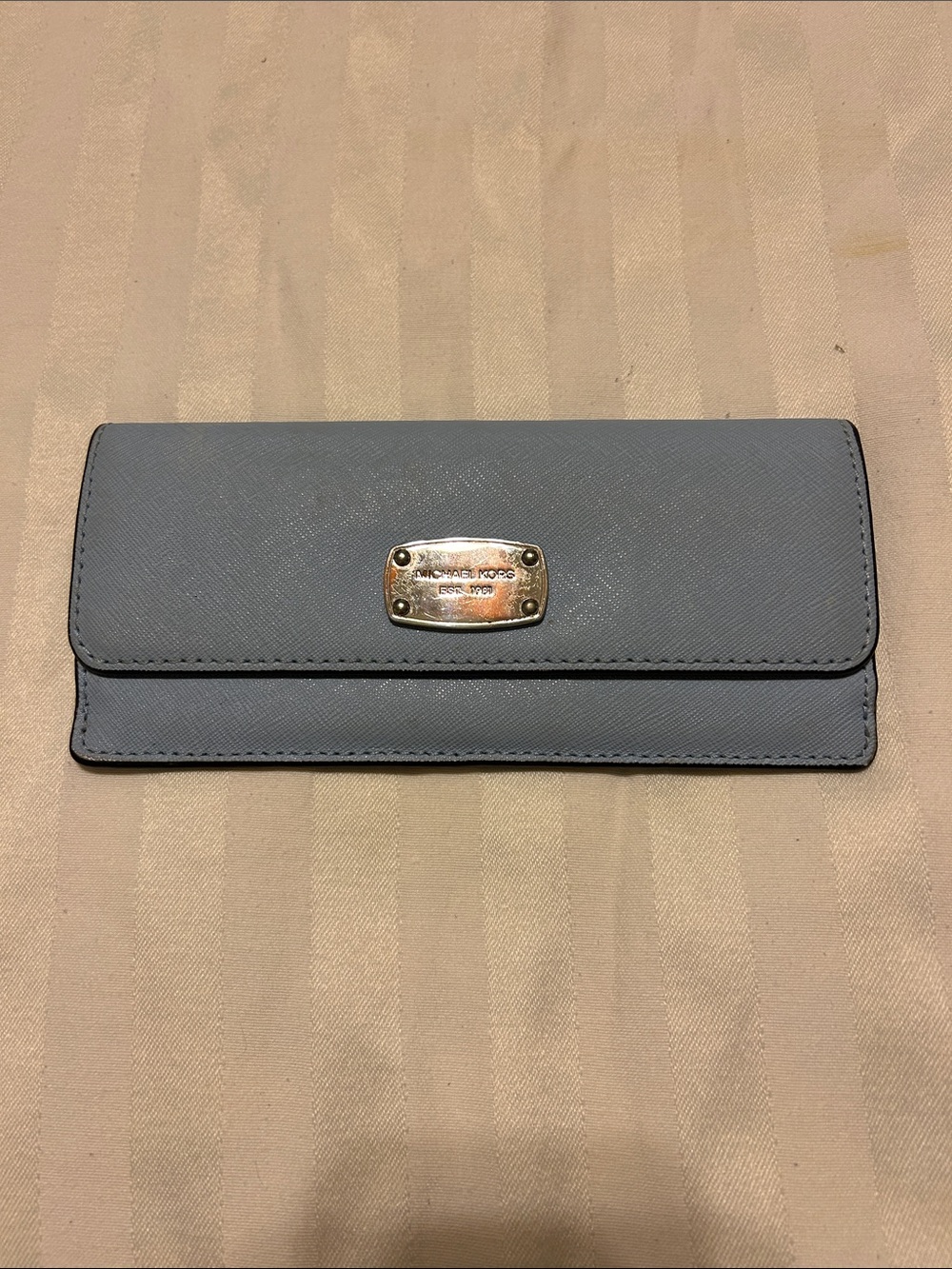 Michael Kors Light Blue Saffiano Continental Wallet-missing back zipper tassel
